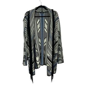 Nic+Zoe Multicoloured Striped Open Cardigan Long Sleeve with Fringe Size Large